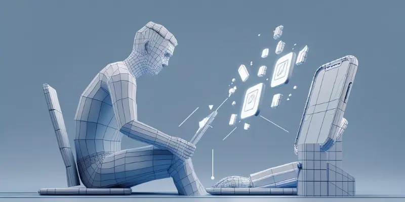 3D wireframe illustration of a person controlling digital notifications, activating 'Do Not Disturb' mode to regain focus.