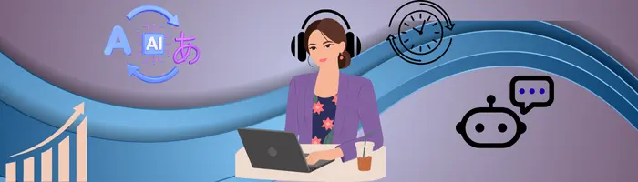 Ai Driven Nudges Peer Pressure Workplace Image Young woman at hybrid desk with headset under AI-driven peer pressure in 2025 workplace, surrounded by Slack bot, graph, clock, and AI cycle icons.