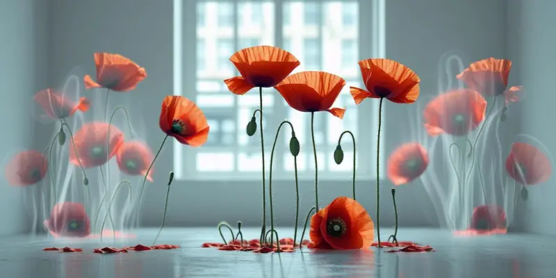 Comparison Culture Hidden Costs Joy Loss Vibrant red flowers subtly wilting with fading petals, symbolizing how comparison culture steals joy.