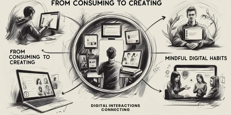 Digital Engagement Mindful Connection Diagram: Transitioning from passive digital consuming to active, mindful connection