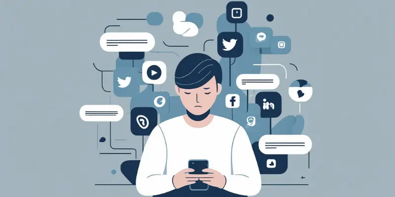 Digital Overwhelm Social Media Loneliness Person feeling lonely or overwhelmed by social media on phone