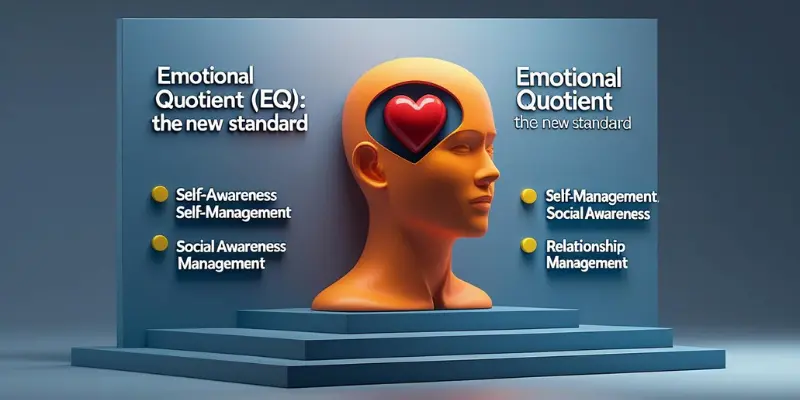 Emotional Quotient Eq New Standard Infographic 3D infographic of Emotional Quotient (EQ) with key components: Self-Awareness, Self-Management, Social Awareness, and Relationship Management.