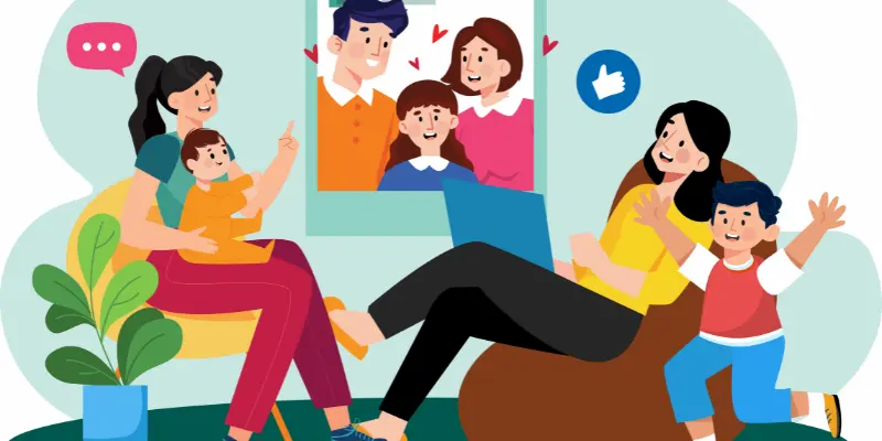 Group Of Parents Connecting Diverse parents connecting socially in-person and virtually