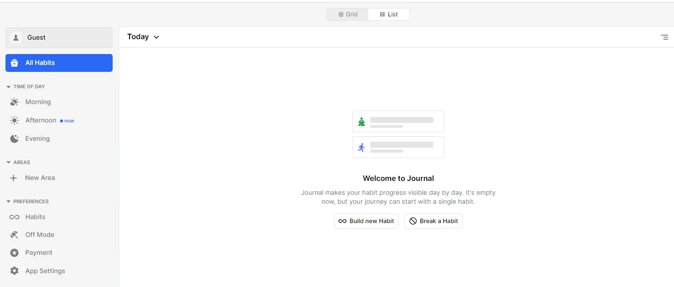 Habitify Simple Clean Interface App Habitify app screenshot displaying its clean, minimalist interface for building and breaking habits.