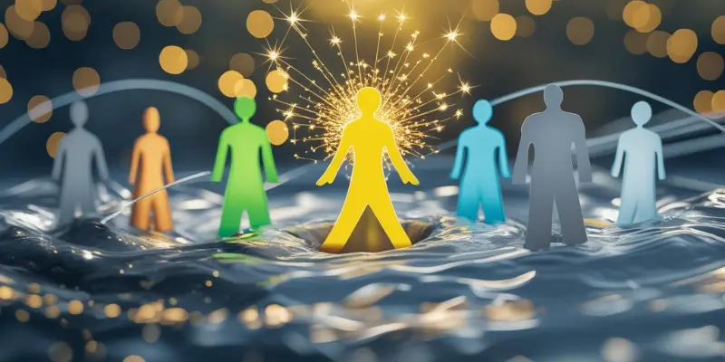 Inner Circle Influence Blog Stylized blog section cover depicting a glowing central figure surrounded by five silhouettes with ripples, illustrating the influence of your inner circle on mindset and growth.