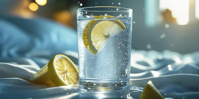 Morning Hydration Lemon Water Glass of lemon water for morning hydration and energy.