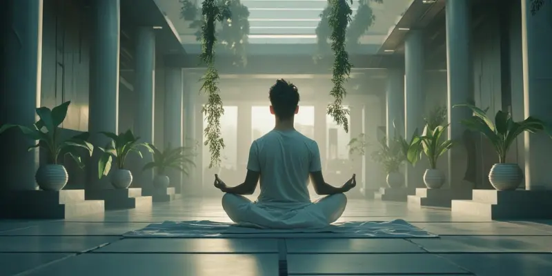 Neuroplasticity Habit Formation Morning Person meditating, symbolizing brain's neuroplasticity and habit formation in morning.