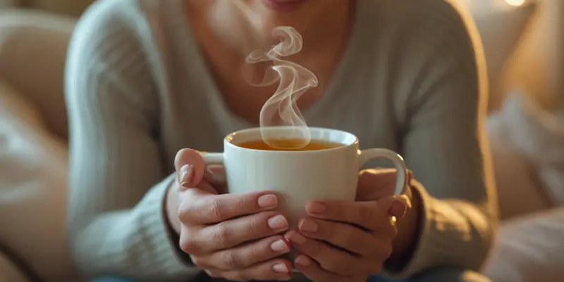 Parent Self Care Tea Moment Parent's hands holding warm tea cup for self-care moment.