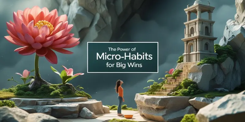 Power Of Micro Habits Big Wins Graphic: The Power of Micro-Habits for Big Wins, showing small steps leading to large growth.