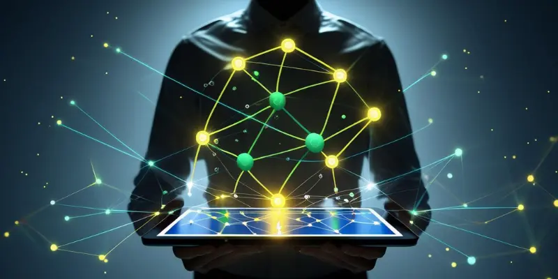 Social Circle Mapping Person holding a tablet displaying a glowing network of colorful nodes, illustrating a social circle mapping exercise for personal growth audit.