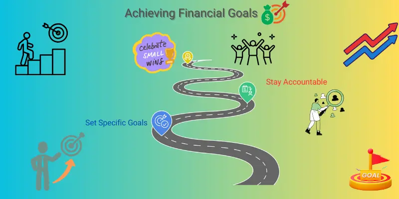 Stay accountable to achieve financial goals: set specific targets, track progress, and celebrate small wins for success